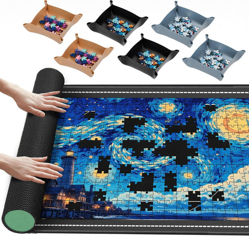 2000 48 31 6 Lwoeo Jigsaw Puzzle Mat Roll Up Pieces, Black x Smooth Top Saver Pad, Large Rubber Puzzel Matt Rollup