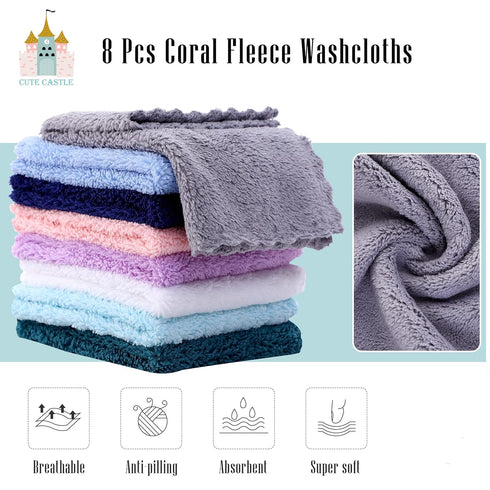 Cute Castle 2 Pack 8 Hooded Baby Towel Rayon Made from Bamboo and Washcloths - Lovely Elephant, Happy Bird
