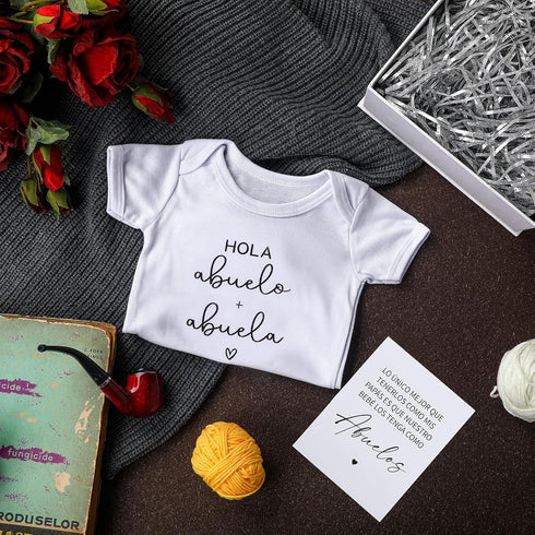 Shyyween 4 Set Pcs Pregnancy Announcement for Abuelos, Hola Abuelos Baby Bodysuit Pregnancy Reveal Card Baby