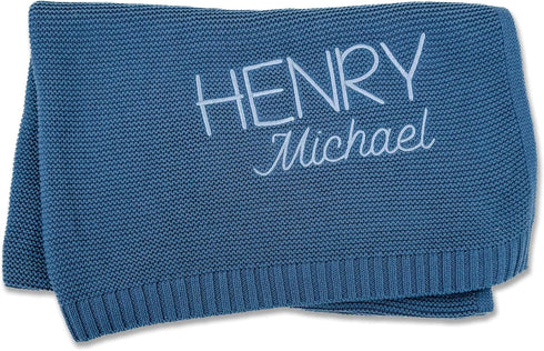 Hickory Hollow Designs Custom Baby Blanket, Embroidered, Custom, 100% Cotton, Blue Baby