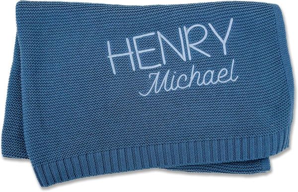 Hickory Hollow Designs Custom Baby Blanket, Embroidered, Custom, 100% Cotton, Blue Baby