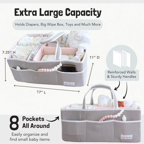 Lily Miles Baby Diaper Caddy - Organizer Tote Bag for Baby Girl Essentials - Baby Shower Basket - Nursery Must Haves