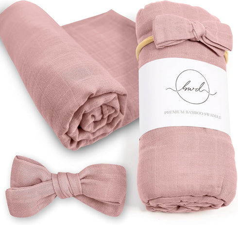 Baby Want Designs Neutral Swaddles - 47x47 Inches, 70% Viscose from Bamboo & 30% Organic Cotton (Dusty Rose)