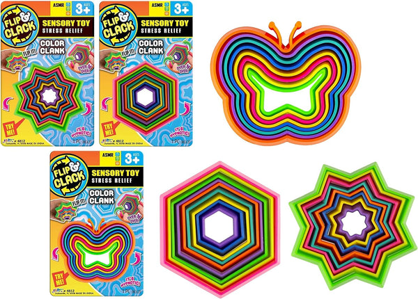 JA-RU Shapes Fidget Toys Flip & Crack - 3 Packs Magic Fidget Rattle Toy for Kids & Toddler, Stress Relief