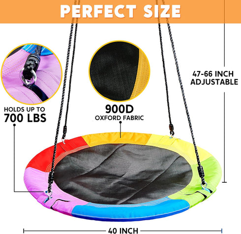 TURFEE 40" Saucer Tree Swing for Kids, 700Lb Capacity, Waterproof Oxford Fabric Platform Swing for Backyard Fun