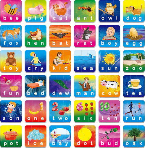 72 Word Spelling Puzzles - 3 Pieces with Error-Correction Mechanism, Perfect for Preschool Learning (36 Block Double