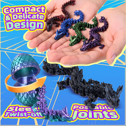 24PCS 3D Set, Printed Dragon Eggs, Articulated Fantasy Animal Fidget Toys Collectible Figurines for Kids Birthday