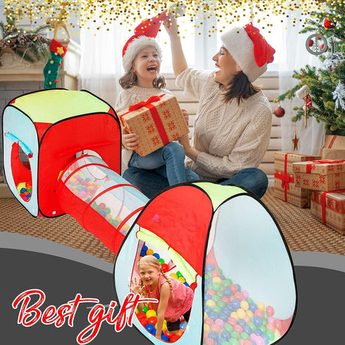 Kiddey Tunnel and Ball Pit Play Tent, 3pc Pop Up Toddler Gym Tunnels with Tents for Kids, Indoor Outdoor Gift