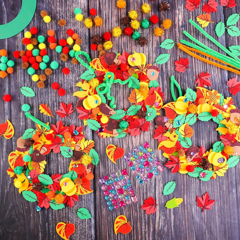 Aneco 12 Kits DIY Fall Leaf Wreath Craft Kits with Foam Leaves, Stickers, Chenille Stems for Thanksgiving