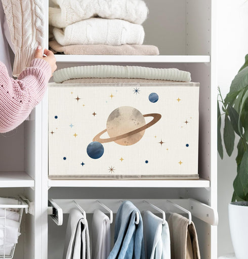FDHSPAAM Outer Space Rocket Whale Nursery Storage Bins Box with Handles, Cosmic Galaxy Planet Star Moon Collapsible
