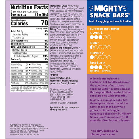 Plum Organics Mighty Snack Bars, Blueberry, 0.67 oz Bars (Pack of 6)