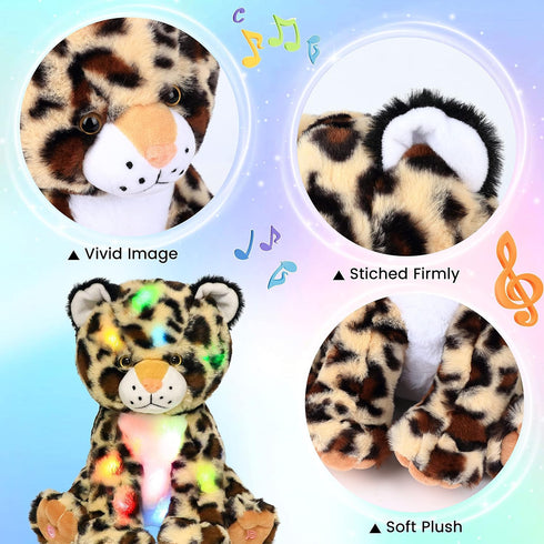 11'' Hopearl LED Musical Plush Leopard Lighting Up Cheetah Stuffed Animal Panther Floppy Night Lights Glow in The Dark