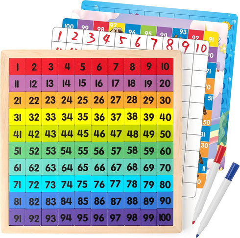 Coogam Wooden Math Hundred Board - Educational Toys for Preschool 3-5 Year Old Boys and Girls