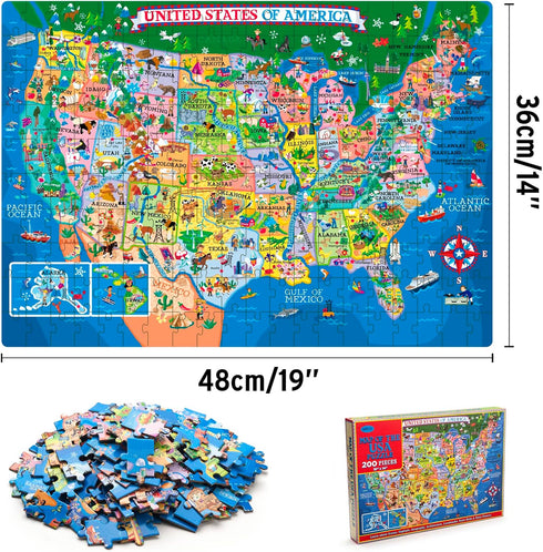 USA Map Puzzle for Kids - 200 Piece Jigsaw Puzzle with 50 States and Capitals, Ages 4 and Up