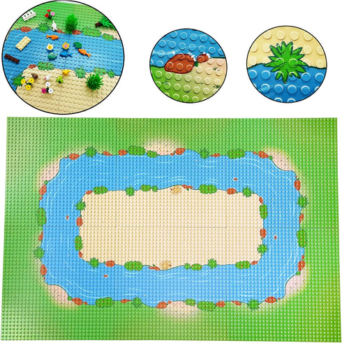 6 Pack Grassland Rivers Pattern Baseplate, 10" x 10", Building Brick Base Plate for Kids Toy