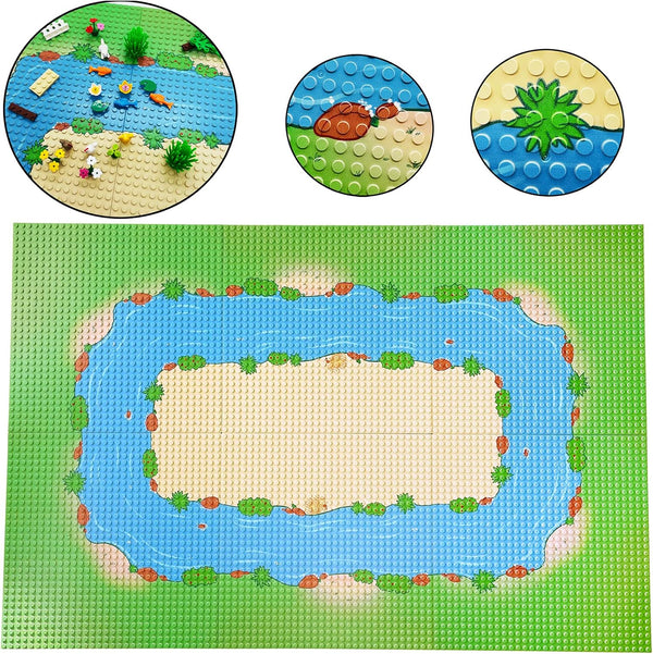 6 Pack Grassland Rivers Pattern Baseplate, 10" x 10", Building Brick Base Plate for Kids Toy