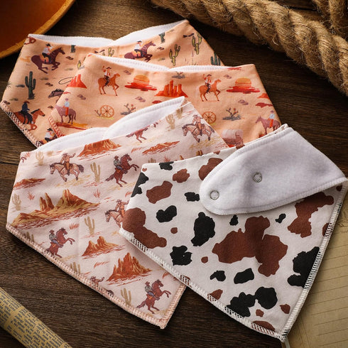 4 Pcs Western Cowboy Baby Bandana Bibs - Newborn Infant Feeding Drool Bibs for Teething and Burp Cloths