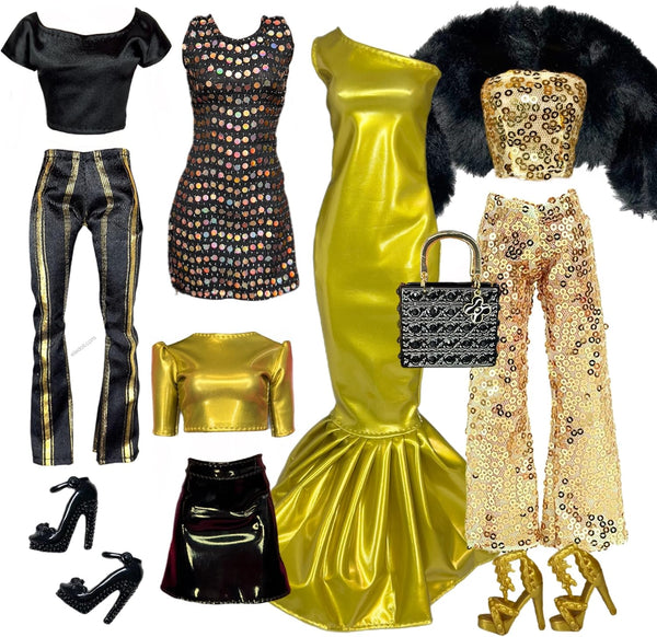 Eledoll Fashion Pack Red Carpet OSCARS GOLD GLAM Deluxe Clothes Set for 11.5” Doll