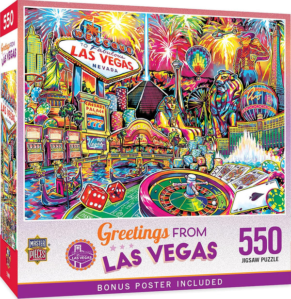 Masterpieces 550 Piece Jigsaw Puzzle, Greetings from Las Vegas, 18"x24" for Adults and Family.