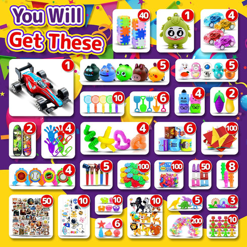 TRIRAXUS 1000 PCS Party Favors for Kids, Bulk Fidget Toys,Goodie Bags Stuffers, Treasure Box Toy for Classroom Prizes