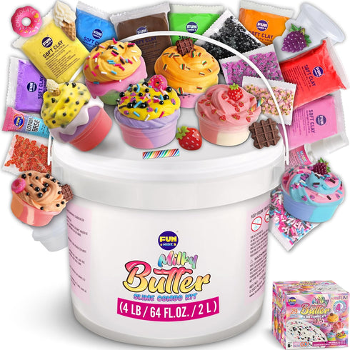 4 LB Milky Butter Slime Bucket Gift for Girls, FunKidz 64 FL OZ Soft White Scented Slime Kit with 29 Add-Ins for Kids