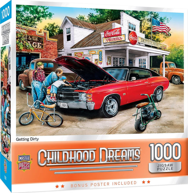 MasterPieces 1000 Piece Jigsaw Puzzle - Getting Dirty - Car Mechanics Theme - 26.75x19.25" - Perfect for Adults,