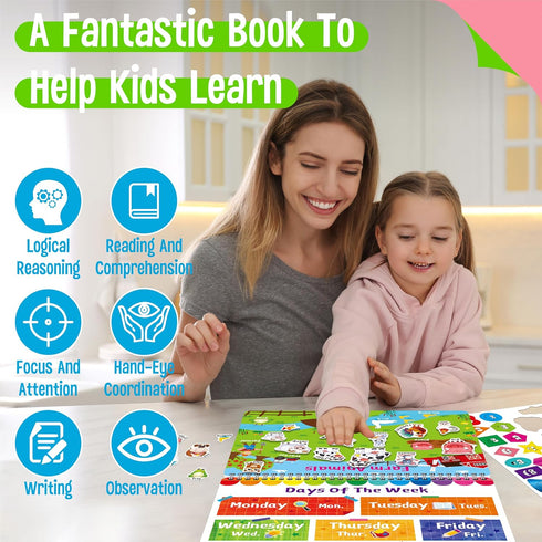Preschool Busy Book, 30 Themes Activities, Montessori Learning Toy for Alphabet/Numbers/Shapes for Boys & Girls