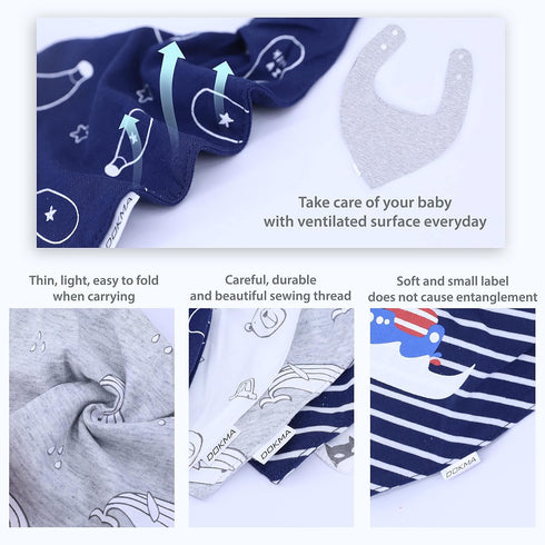 Set 8 DOKMA Organic Cotton Baby Drool Bibs - Bandana Teething Bibs for Baby - Bandana Drool Bibs - Ultra Soft, No