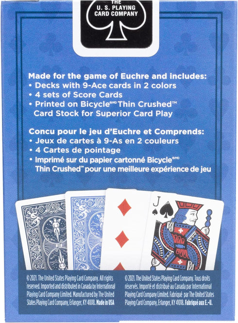 Bicycle Euchre Playing Card Deck - Double Deck, Blue - 9 Through Ace