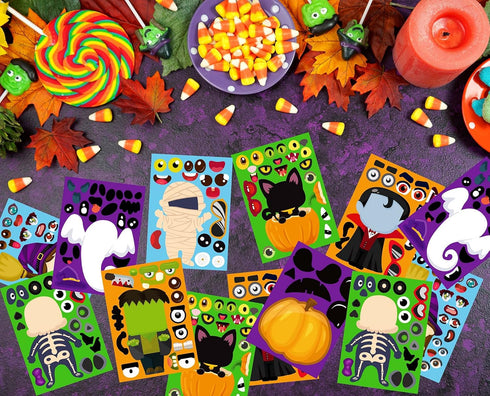 32PCS Halloween Stickers for Kids, Make a Face Stickers, Jack-O-Lantern Cute Arts and Crafts
