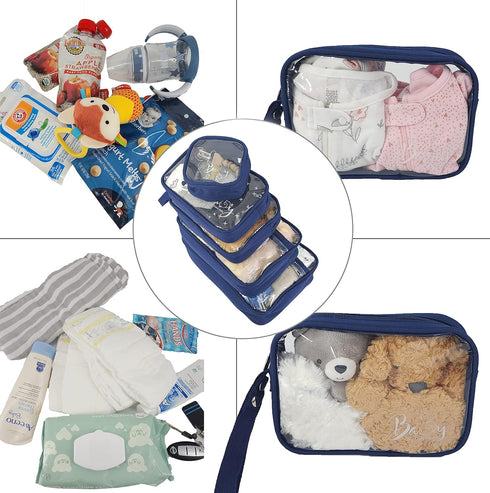 5 Set, Piece Diaper Bag Organizer Pouch Clear with Straps and Pacifier Case - Navy