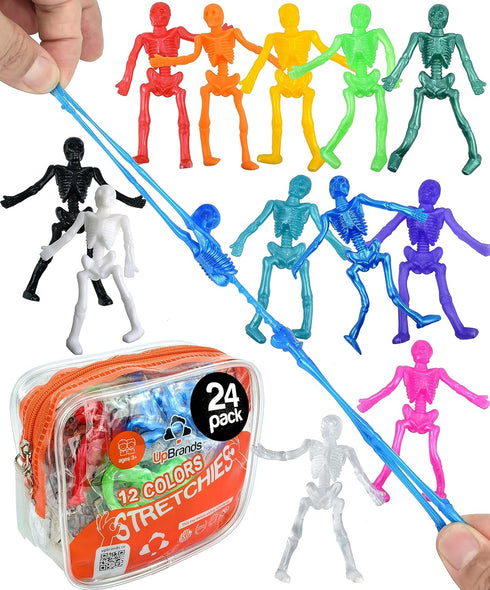 UpBrands Halloween Party Favors for Kids, 24 Stretchy Skeleton Toys for Goodie Bags, Classroom Prizes, Birthday Gifts