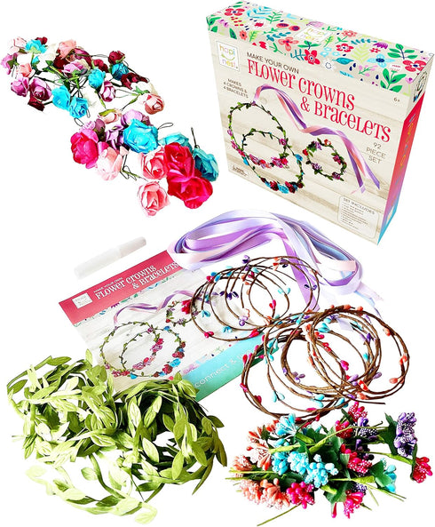 Hapinest Make Your Own Flower Crowns and Bracelets Craft Kit for Girls, Gifts Ages 6-10 Years Old and Up