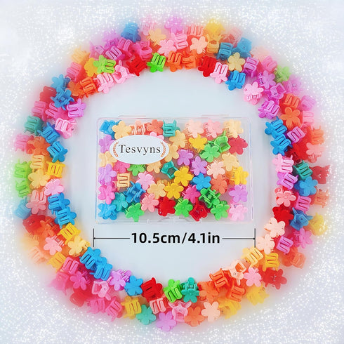 Tesvyns 50Pcs Mini Flower Hair Clip Colorful Mini Hair Claw Baby Hair Clips Toddler Hair Clips Girls Decorative Bun