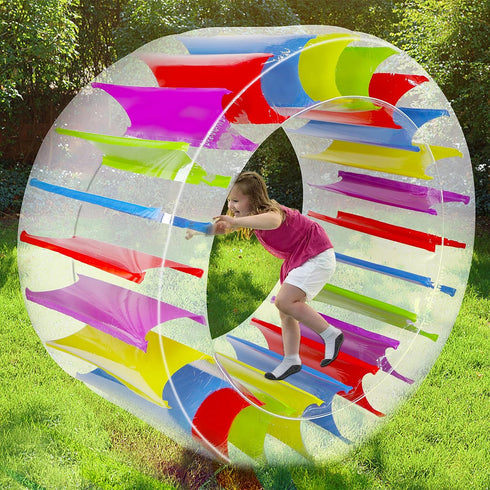 Zcaukya 65" Giant Inflatable Wheel Roller, Colorful Water Rolling Wheel Float for Kids Summer Fun