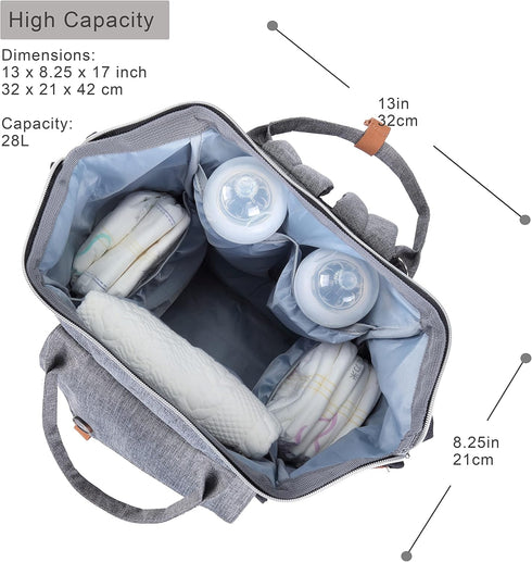 NeoTech Care Diaper Bag Backpack for Baby Girl/Boy, Multifunction Organizing Pockets, Gray