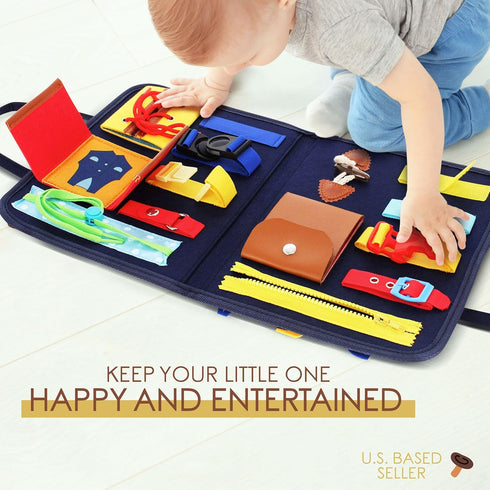 Busy Activity Board, Educational Travel Sensory Board for Planes or Cars with 15 Actions