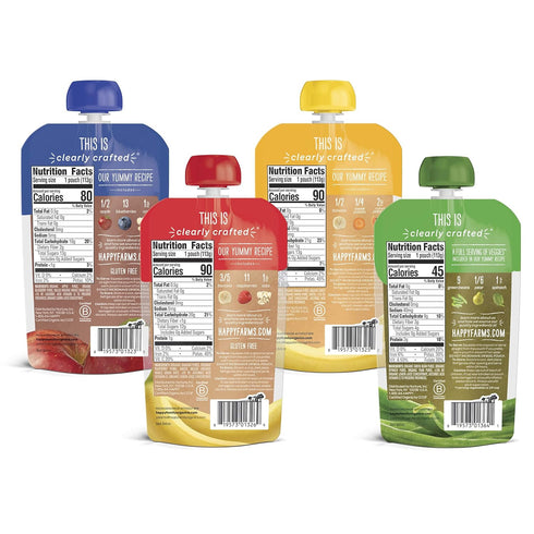 2 Pack, 4 (Pack 16), Happy Baby Organics Stage Baby Food Pouches, Gluten Free, Vegan & Healthy Snack, Clearly Crafted