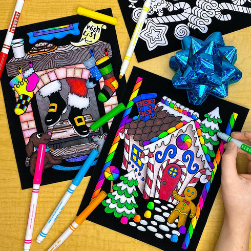 Super Pack of 18 Fuzzy Velvet Coloring Posters – Christmas Edition for Family Craft Project, All Ages DIY Fun