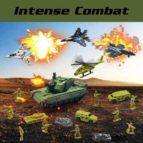 Playset, 12 4 3 3 4 5 6 Military Tank Toy Army Tank Toys with Pcs Army Men, Military Vehicles, Pull Back Fighter Jets