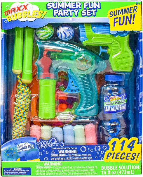 Sunny Days Entertainment Summer Fun Party Set - 114 Pieces Including Jump Rope, Bubble Blaster, and More
