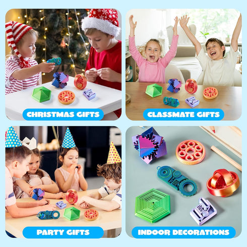 6PCS 3D 3D JOYIN Printed Fidget Toys, Spin Fractal Click Gear Fidget Toy, Metallic Color Printed Fidget Toy for Favors