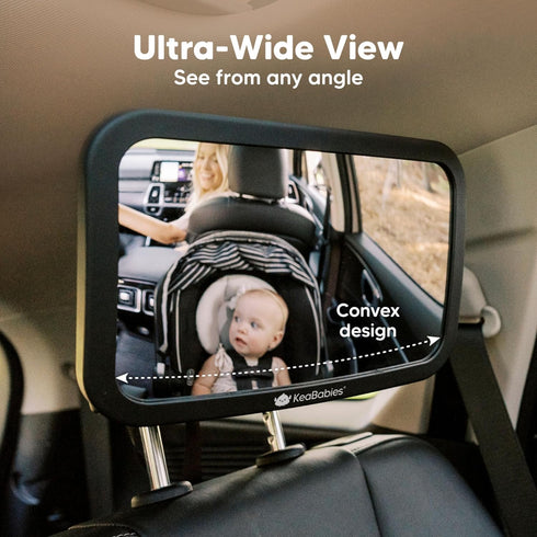 Large Shatterproof Baby Car Mirror - Fully Assembled Baby Mirror for Car - Safety Baby Car Seat Mirror (Matte Black)