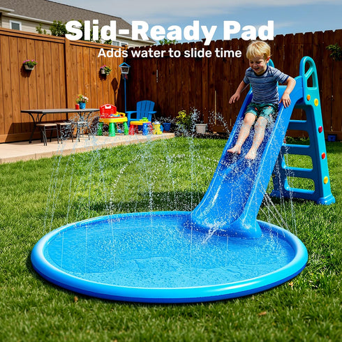 60" (60in, SLOOSH Non-Slip Splash Pad Sprinkler - Outdoor Water Toys Play Mat for Toddlers Kids Dogs, Outside Thickened