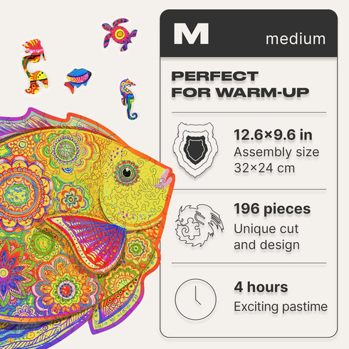 196 12.6 9.6 Inches (32 24 cm) Packaging, UNIDRAGON Original Wooden Puzzle Shiny Fish, Pieces, Medium x x Beautiful