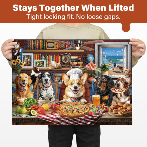 1000 BenBen Puzzles for Adults Pieces, Dogs' Dinner Party, Dog Jigsaw Puzzle with Patterns on Back, Funny Animal