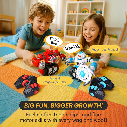2-Pack 360 Playset Top Race Remote Control Fighting Toy Red & Blue RC Robots with Lights, Sounds & Rotation Interactive