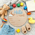 Mindow 5.9 Inch Baby Announcement Sign, Wooden Hello World Newborn Sign Boy, Moon and White Cloud Decoration, Baby Name