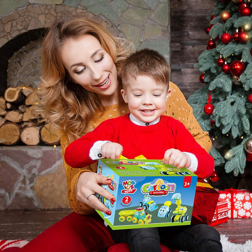 Friction Powered Trucks for 2 Year Old Boys, 4 Cartoon Construction Vehicles, Push & Go Cars Set