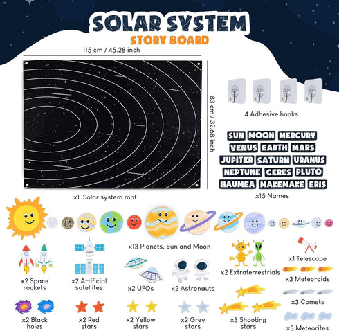 Solar System for Kids with 61 Felt Figures - BONNYCO Space Montessori Toys for Girls Boys Birthday Gifts